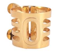 Ligadura para saxofón con diseño de doble tornillo, fabricada en latón chapado en oro tallado, ligera y versátil para mejor respuesta tonal y control del sonido