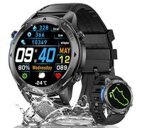 LIGE DM2-1.43''Reloj Inteligente Hombre con Llamadas Bluetooth, GPS/Brújula/Barómetro Presión/Altímetro, 170+ Modos Deportivos, 5 ATM Impermeable, Smartwatch Hombres para Android iOS, Negro-Cuero
