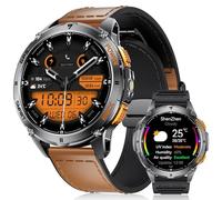 LIGE GPS Integrado Reloj Inteligente Hombre, 1.43" AMOLED Smartwatch con LED Linterna para Android & iOS, Resistente al Agua 5ATM, 300+ Esfera, Brújula/Altímetro, 170+ Sports, Marrón
