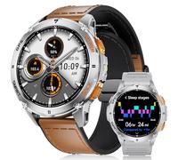LIGE GPS Integrado Reloj Inteligente Hombre, 1.43" AMOLED Smartwatch con LED Linterna para Android & iOS, Resistente al Agua 5ATM, 300+ Esfera, Brújula/Altímetro, 170+ Sports, Plateado-Marrón