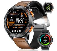 LIGE GPS Reloj Inteligente Hombre, Llamadas Bluetooth, Linterna LED, 1,43" AMOLED Smartwatch Hombre con 100+ Modos Deportivos, Brújula/Barómetro/Altímetro, Compatible con iOS y Android, Cuero Marrón