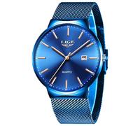 LIGE Reloj Hombre Azul, Relogio Homem Cuarzo Analógico, Agujas de Oro Rosa, Acero Inoxidable, Impermeable 3ATM, Regalos de Lujo, Negocios Lujo Aire Libre Ocio
