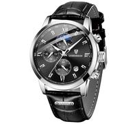 LIGE Reloj Hombre, Correa de Cuero Relojes Hombre, Cronógrafo de Cuarzo, Resistente al Agua 3 ATM, Función de Calendario, Estilo Casual y Minimalista para Negocios, Negro
