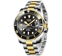 LIGE Reloj Hombre, Cronógrafo Relojes Hombre, Correa de Acero, Función de Calendario, Manecillas Luminosas, Resistente al Agua 3ATM, Estilo Casual de Lujo para Negocios, Negro y Oro