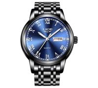 LIGE Relojes para Hombre Moda Vestido Cronógrafo Impermeable Analógico Cuarzo Reloj Militar Acero Inoxidable Negro Reloj de Pulsera