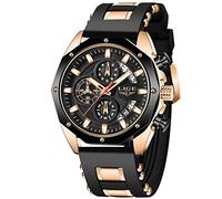LIGE Reloj Hombre Moda Cronógrafo Acero Inoxidable Impermeable Analógico Cuarzo Luminoso Dial Grande Reloj Deportivo Clásico…, Negro Dorado., 8.07, Correa