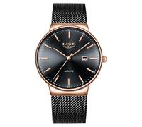 LIGE Reloj Hombre Oro Rosa, Relogio Homem Cuarzo Analógico, Agujas de Oro Rosa, Acero Inoxidable, Impermeable 3ATM, Regalos de Lujo, Negocios Lujo Aire Libre Ocio