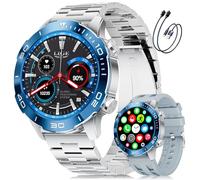 LIGE Reloj Inteligente Hombre, 1.43" AMOLED Smartwatch con 24/7 Frecuencia Cardíaca, SpO2, Duración del Sueño, A Prueba de Agua IP68, 170+ Deportes, 300+ Esfera, Caja Plateada con Bisel Azul