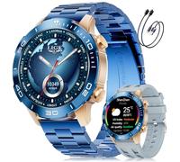 LIGE Reloj Inteligente Hombre, 1.43" AMOLED Smartwatch con 24/7 Frecuencia Cardíaca, SpO2, Duración del Sueño, A Prueba de Agua IP68, 170+ Deportes, 300+ Esfera, Caja Oro Rosa con Bisel Azul