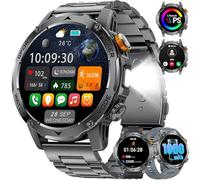 LIGE Reloj Inteligente Hombre, 1000mAh Batería/Linterna LED, Llamada Bluetooth Asistente de Voz, 100+ Modos Deportivos, 1,75" Exteriores Smartwatch Hombre para Android iOS, Negro-Acero