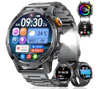 LIGE Reloj Inteligente Hombre, 1000mAh Batería/Linterna LED, Llamada Bluetooth Asistente de Voz, 100+ Modos Deportivos, 1,75" Exteriores Smartwatch Hombre para Android iOS, Negro-Profundo