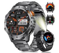 LIGE Reloj Inteligente Hombre Llamadas Bluetooth/500mAh, 1.43" AMOLED Militar Smartwatch Hombre con LED Linterna/110+ Modos Deportivos, Pulsómetro, Monitor de Sueño, IP68 para Android iOS