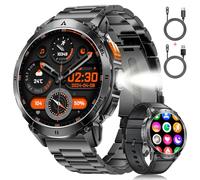 LIGE Reloj Inteligente Hombre Militar,1.62'' HD AMOLED Smartwatch Hombre con Llamadas Bluetooth,LED Linterna,Pulsera Actividad 110+ Modos Deportivos, Sueño, Android iOS, Negro Mate