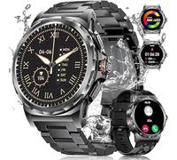 LIGE Reloj Inteligente Hombre Militar(Dos Correas),1.43'' HD AMOLED Smartwatch Hombre con Llamadas Bluetooth, Impermeable IP68,Pulsera Actividad 120+ Modos Deportivos, SpO2,Sueño, Android iOS,Negro