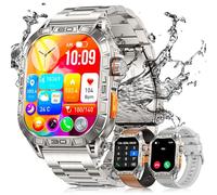 LIGE Reloj inteligente militar para hombre (3 correas), 1.96 pulgadas HD Big AMOLED resistente para Android iOS, rastreador de fitness mejorado IP68 resistente al agua/frecuencia cardíaca/monitor de