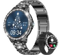 LIGE Reloj Inteligente Mujer, 1.32" Diamante Smartwatch, Negro | 500+ Esfera, A prueba de agua IP68, 100+ Deportes, Monitor de Sueño, Podómetro, Llamada Bluetooth, Correa de Acero Inoxidable