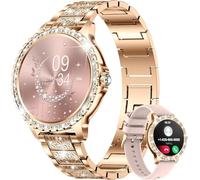 LIGE Reloj Inteligente Mujer, 1.32" Diamante Smartwatch, Oro Rosa | 500+ Esfera, A prueba de agua IP68, 100+ Deportes, Monitor de Sueño, Podómetro, Llamada Bluetooth, Correa de Acero Inoxidable