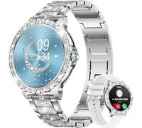 LIGE Reloj Inteligente Mujer, 1.32" Diamante Smartwatch, Plata | 500+ Esfera, A prueba de agua IP68, 100+ Deportes, Monitor de Sueño, Podómetro, Llamada Bluetooth, Correa de Acero Inoxidable