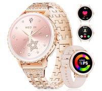 LIGE Reloj Inteligente para Mujer Llamada Telefónica 1,27" HD Redondo Elegante Oro Rosa Acero Inoxidable Diamante Smartwatch para Android iOS, Frecuencia Cardíaca,Monitor de Sueño,Ciclo Menstrual