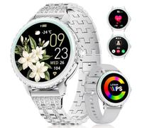 LIGE Reloj Inteligente para Mujer Llamada Telefónica 1,27" HD Redondo Elegante Plata Acero Inoxidable Diamante Smartwatch para Android iOS, Frecuencia Cardíaca,Monitor de Sueño,Ciclo Menstrual