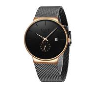 LIGE - Reloj para Hombre, analógico, Cuarzo, Ultrafina, Moda, Minimalista, Acero Inoxidable, Resistente al Agua, Relojes, Dorado, Minimalista