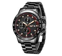 LIGE Reloj para Hombre Cronógrafo Correa de Acero Inoxidable Impermeable Deportivo Negocio Casual Reloj Negro para Caballero