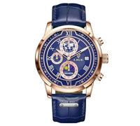 LIGE Reloj para Hombre CronóGrafo Cuarzo con Fecha DiseñO Fases De La Luna Correa De Marrón Cuero Reloj Diari Resistente Al Agua - Relojes Elegantes para Los Negocios Y La Vida Diaria,Oro Blanco