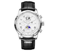 LIGE Reloj para Hombre CronóGrafo Cuarzo con Fecha DiseñO Fases De La Luna Correa De Marrón Cuero Reloj Diari Resistente Al Agua - Relojes Elegantes para Los Negocios Y La Vida Diaria,Oro Blanco