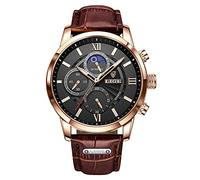 LIGE Relojes Hombre, Reloj de Pulsera de Cuero con Correa de Cuero para Vestido de Negocios de Cuarzo Analógico a Prueba de Agua a la Moda para Hombres (Marrón Negro)