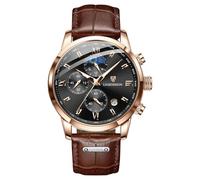 LIGE Relojes para hombre, cronógrafo, analógico, de cuarzo, informal, clásico, de negocios, resistente al agua, 3 ATM, acero inoxidable, correa de piel, regalo para hombres, negro/dorado, Clásico