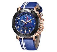LIGE Relojes para Hombres, Cronógrafo Impermeable Militar Deportivo Reloj Analógico de Cuarzo Correa de Cuero Big Face Fecha Moda Casual Relojes de Pulsera Azul