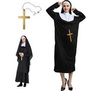 Ligeinsrk Disfraces de monjas para mujeres atuendo de monja con tocado y oro Cross Religious Religios Disfraz de disfraces para mujer para suministros de cosplay de la fiesta de Halloween, lnun