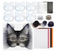Ligeinsrk Kit de máscara Therian 1set con Tela de Lana Mesh Made Face Mask Cat Vestido para Pintura de Bricolaje Therian para Halloween Makeup rol-Playing PartyMask