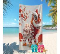 Ligera y de Secado Rápido Toalla de Playa Grande 90x180 cm Elementos De La Danza del LeóN China Súper Absorbente Prevención de Arena Toalla,Toallas de baño Suave Blanco Toallas Piscina Mujer Hombre