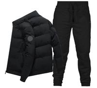Ligero acolchado de plumón cálido acolchado para el tiempo libre para hombre Invierno Chándal completo de invierno afelpado, Negro , L