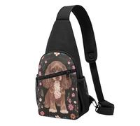 Ligero Bolsa Pecho Cocker Spaniel Flores Marrón Chocolate Mochilas Cruzadas Duradero Bolso Bandolera para Viajes Hombre Deportes