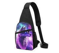 Ligero Bolso de Pecho Arte del lobo espacial mágico de la galaxia del universo púrpura Bolsa Cruzada Antirrobo Mochila Pecho para Deportes Caminar Escolar