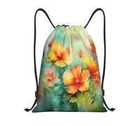 Ligero Mochila Cordónes Arte Pintura Flores Flor Saco de Gimnasia con cordón Bolsas de Cuerdas para Hombre Yoga Mujer 36X42cm
