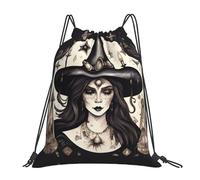 Ligero Mochila Cordónes Estampado Bohemio de Bruja mágica y brujería Ajustable Bolsas de Cuerdas para Viaje Adulto Mujer 36X42cm