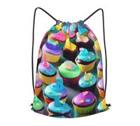 Ligero Mochila Cordónes Impresión de Cupcakes Coloridos de Feliz cumpleaños Moderno Deporte Gimnasio Bolsas para Playa Yoga Acampada 36X42cm