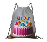 Ligero Mochila de Cuerda Impresión de Pastel de Feliz cumpleaños Unisex Bolsas de Cuerdas para Playa Yoga Acampada 36X42cm