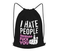 Ligero Mochila de Cuerda Odio Que la Gente te joda, Moderno Bolsa con Cordón, con cordón Saco de Deporte, para Vacaciones Mujer 36X42cm