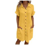 Ligero vestido informal para mujer con manga corta, cuello redondo en color liso, corte largo hasta la rodilla para un look diario veraniego, tejido fácil de limpiar con caída natural, básico versátil