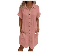 Ligero vestido informal para mujer con manga corta, cuello redondo en color liso, corte largo hasta la rodilla para un look diario veraniego, tejido fácil de limpiar con caída natural, básico versátil