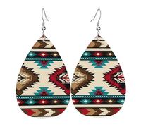 Ligeros Pendientes De Cuero Mujer Nativo Americano Del Suroeste, Estilo Azteca Antiguo Pendiente De Lágrima Cómodo Pendientes De Gota Para Aniversario Fiesta Mujeres