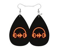 Ligeros Pendientes De Mujer De Cuero Auriculares Naranjas Estilo Neón Con Icono De Luz Y Onda Musical Aretes De Lágrima Moda Pendientes De Cuero Mujer Para Fiesta Decoración Aniversario
