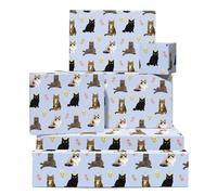 Light Azul Gato Papel De Regalo - Azul - 6 Hojas With Realistic Cats & Flowers - Cumpleaños Wrap For Amantes De Los Gatos Niños & Adultos - Navidad Gatherings Pet Fiestas - By Central 2