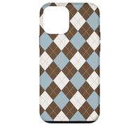 Light Blue and Brown Argyle Print Rhombus Geometric Preppy Carcasa para iPhone 12 Mini