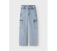 Light Blue Bleached Denim Pernera Ancha Vaqueros Tipo Cargo
