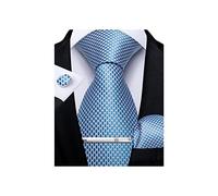 (Light Blue) - DiBanGu Men's Necktie Solid Silk Tie and Pocket Square Wedding Tie Cufflinks Set Formal